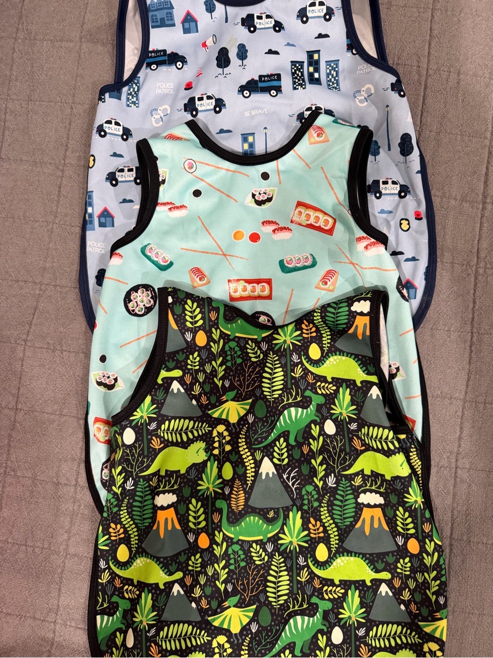 Kids Sleeveless Bib Set - Blue, Mint & Black Dino Prints